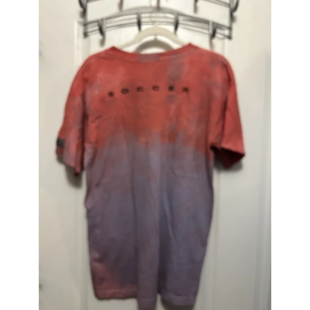 Adidas Shirt Mens S Tie Dye Spell Out Logo Soccer Graphic Tee Pink Red Ombre Y2K